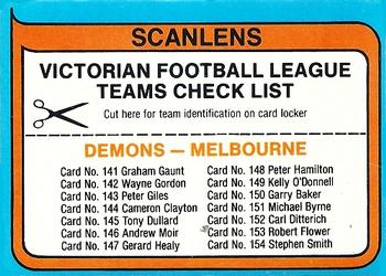 1980 Scanlens VFL #NNO Melbourne Checklist Front
